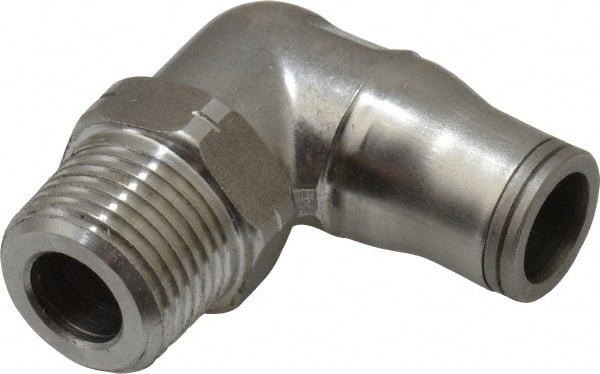 Legris - 3/8" Outside Diam, 3/8 NPT, Stainless Steel Push-to-Connect Male Elbow - 435 Max psi, Tube to Male NPT Connection, FKM O-Ring - Exact Tooling