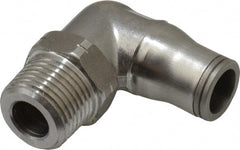 Legris - 3/8" Outside Diam, 3/8 NPT, Stainless Steel Push-to-Connect Male Elbow - 435 Max psi, Tube to Male NPT Connection, FKM O-Ring - Exact Tooling