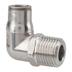Legris - 1/2" Outside Diam, 1/2 NPT, Stainless Steel Push-to-Connect Male Elbow - 435 Max psi, Tube to Male NPT Connection, FKM O-Ring - Exact Tooling