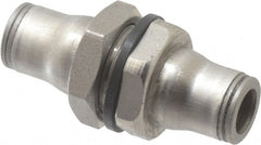 Legris - 1/4" Outside Diam, Stainless Steel Push-to-Connect Bulkhead Union - 435 Max psi, FKM O-Ring, Tube to Tube - Exact Tooling