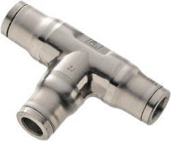 Legris - 1/4" Outside Diam, Stainless Steel Push-to-Connect Union Tee - 435 Max psi, Tube to Tube Connection, FKM O-Ring - Exact Tooling