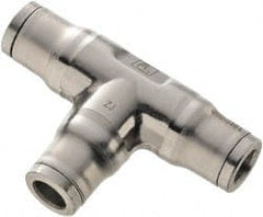 Legris - 1/4" Outside Diam, Stainless Steel Push-to-Connect Union Tee - 435 Max psi, Tube to Tube Connection, FKM O-Ring - Exact Tooling