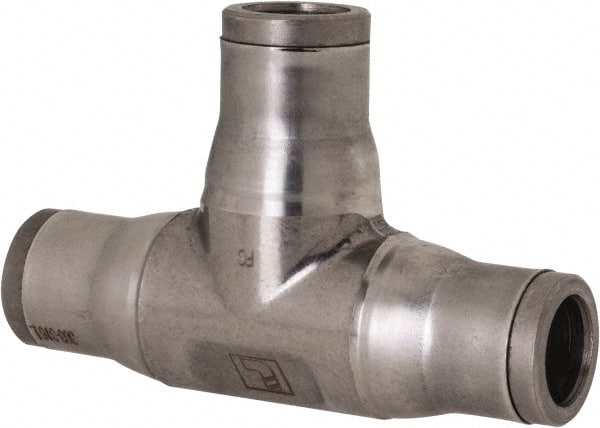 Legris - 3/8" Outside Diam, Stainless Steel Push-to-Connect Union Tee - 435 Max psi, Tube to Tube Connection, FKM O-Ring - Exact Tooling