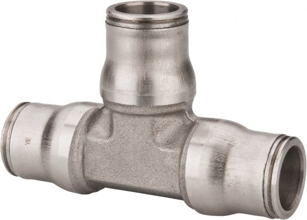 Legris - 1/2" Outside Diam, Stainless Steel Push-to-Connect Union Tee - 435 Max psi, Tube to Tube Connection, FKM O-Ring - Exact Tooling