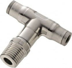 Legris - 5/32" Outside Diam, 1/8 NPT, Stainless Steel Push-to-Connect Male Branch Tee - 435 Max psi, FKM O-Ring, Tube to Male NPT - Exact Tooling