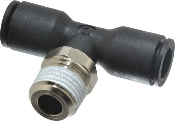 Legris - 5/16" OD, 1/4 NPT, Nylon/Nickel Plated Brass Push-to-Connect Male Branch Tee - 290 Max psi - Exact Tooling