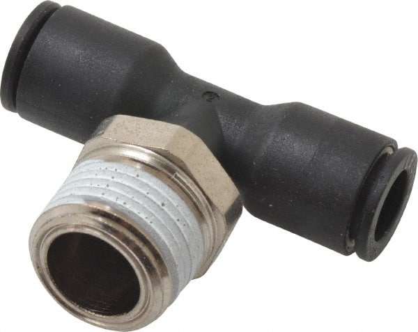 Legris - 5/16" OD, 3/8 NPT, Nylon/Nickel Plated Brass Push-to-Connect Male Branch Tee - 290 Max psi - Exact Tooling