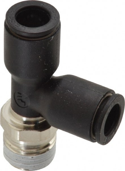Legris - 5/16" OD, 1/4 NPT, Nylon/Nickel Plated Brass Push-to-Connect Male Run Tee - 290 Max psi - Exact Tooling