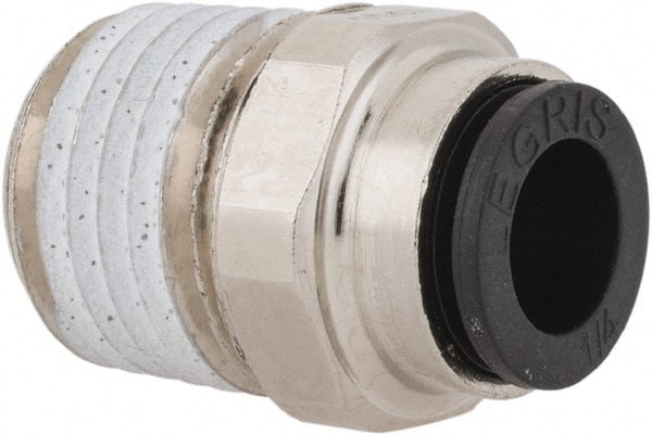 Legris - 1/4" Outside Diam, 1/4 NPT, Nickel Plated Brass Push-to-Connect Tube Male Connector - 290 Max psi - Exact Tooling