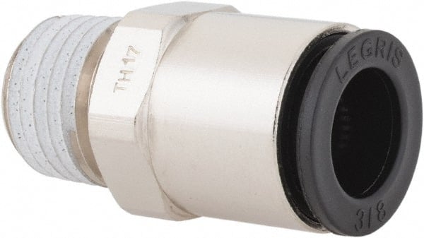 Legris - 3/8" Outside Diam, 1/4 NPT, Nickel Plated Brass Push-to-Connect Tube Male Connector - 290 Max psi - Exact Tooling