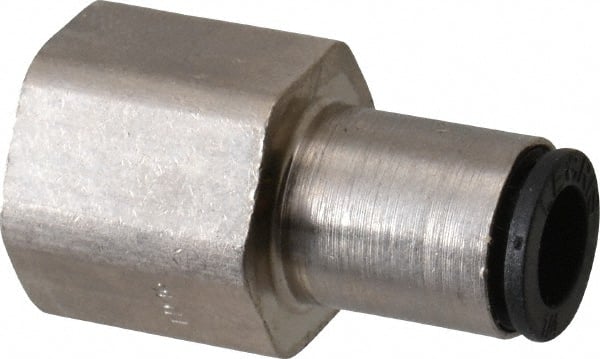 Legris - 1/4" Outside Diam, 1/4 NPT, Nickel Plated Brass Push-to-Connect Tube Female Connector - 290 Max psi - Exact Tooling
