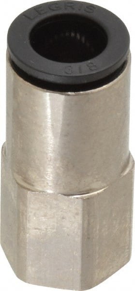 Legris - 3/8" Outside Diam, 1/4 NPT, Nickel Plated Brass Push-to-Connect Tube Female Connector - 290 Max psi - Exact Tooling