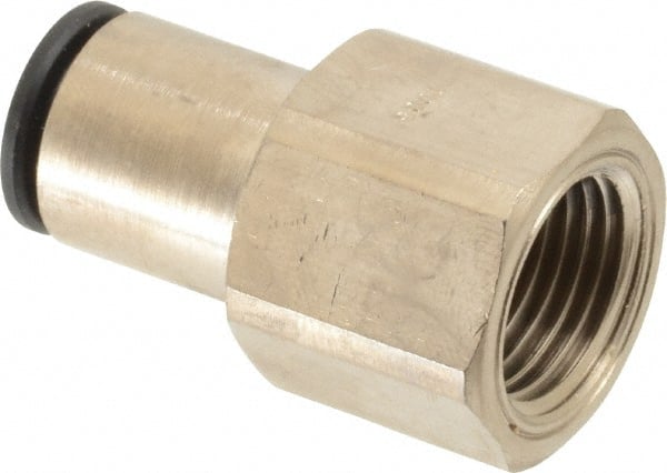 Legris - 3/8" Outside Diam, 3/8 NPT, Nickel Plated Brass Push-to-Connect Tube Female Connector - 290 Max psi - Exact Tooling