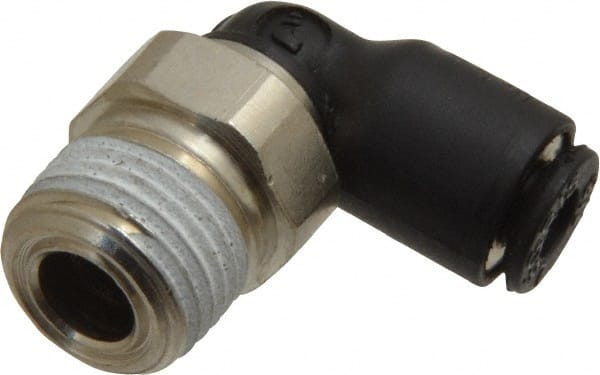 Legris - 1/8" OD, 1/8 NPT, Nylon/Nickel Plated Brass Push-to-Connect Male Elbow - 290 Max psi - Exact Tooling