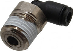 Legris - 5/32" OD, 1/4 NPT, Nylon/Nickel Plated Brass Push-to-Connect Male Elbow - 290 Max psi - Exact Tooling