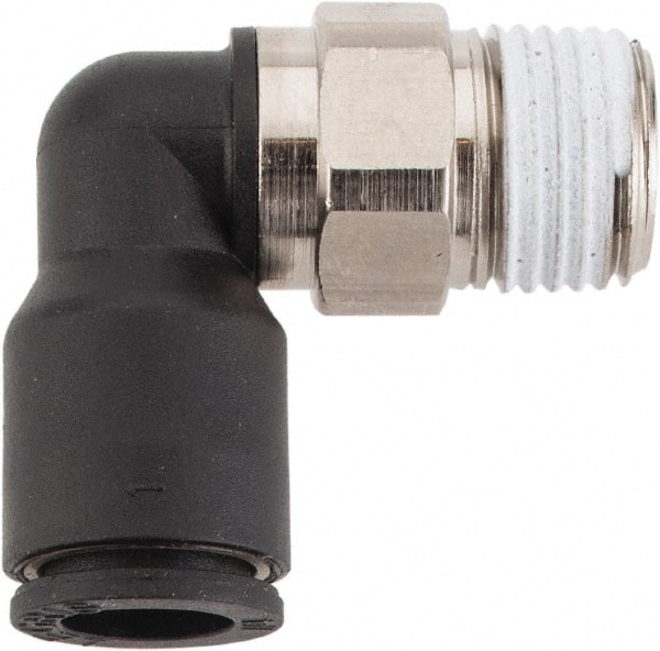 Legris - 1/4" OD, 1/8 NPT, Nylon/Nickel Plated Brass Push-to-Connect Male Elbow - 290 Max psi - Exact Tooling