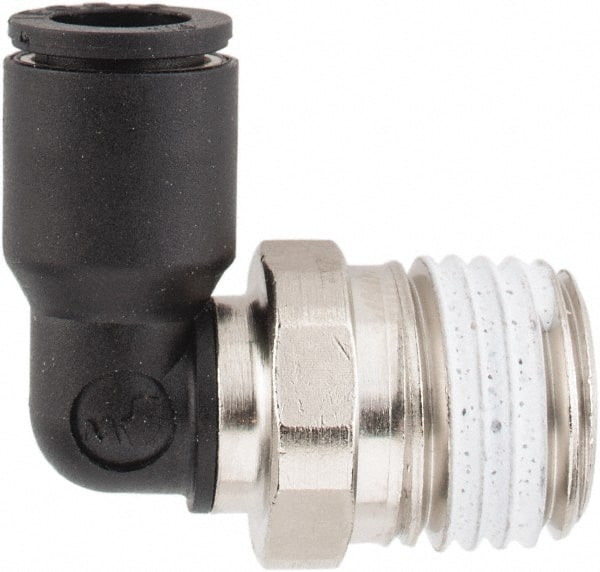 Legris - 1/4" OD, 1/4 NPT, Nylon/Nickel Plated Brass Push-to-Connect Male Elbow - 290 Max psi - Exact Tooling