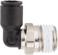 Legris - 1/4" OD, 1/4 NPT, Nylon/Nickel Plated Brass Push-to-Connect Male Elbow - 290 Max psi - Exact Tooling
