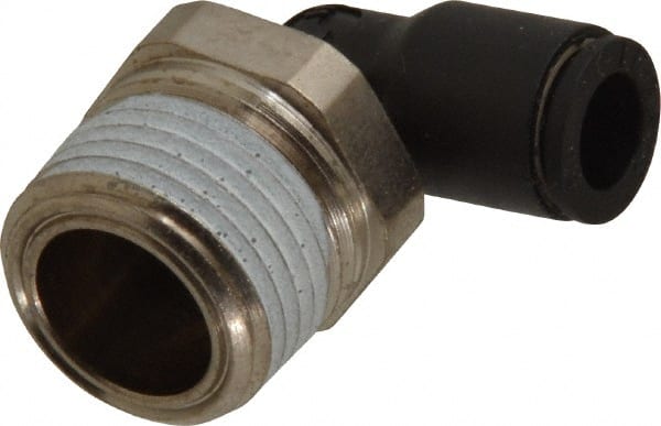 Legris - 1/4" OD, 3/8 NPT, Nylon/Nickel Plated Brass Push-to-Connect Male Elbow - 290 Max psi - Exact Tooling