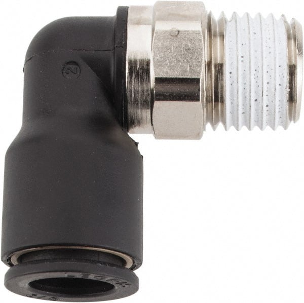 Legris - 3/8" OD, 1/4 NPT, Nylon/Nickel Plated Brass Push-to-Connect Male Elbow - 290 Max psi - Exact Tooling