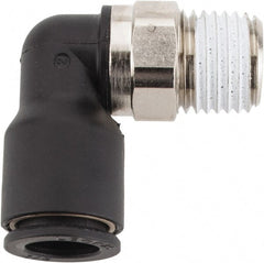 Legris - 3/8" OD, 1/4 NPT, Nylon/Nickel Plated Brass Push-to-Connect Male Elbow - 290 Max psi - Exact Tooling