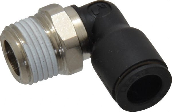 Legris - 3/8" OD, 3/8 NPT, Nylon/Nickel Plated Brass Push-to-Connect Male Elbow - 290 Max psi - Exact Tooling