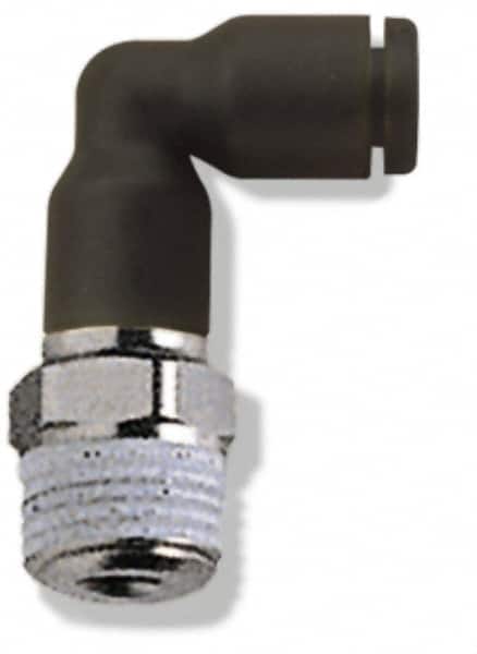 Legris - 5/32" OD, 1/4 NPT, Nylon/Nickel Plated Brass Push-to-Connect Extended Male Elbow - 290 Max psi - Exact Tooling