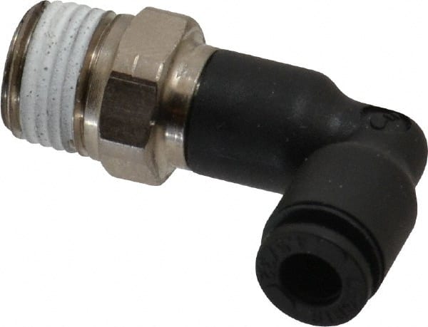 Legris - 5/32" OD, 1/8 NPT, Nylon/Nickel Plated Brass Push-to-Connect Extended Male Elbow - 290 Max psi - Exact Tooling