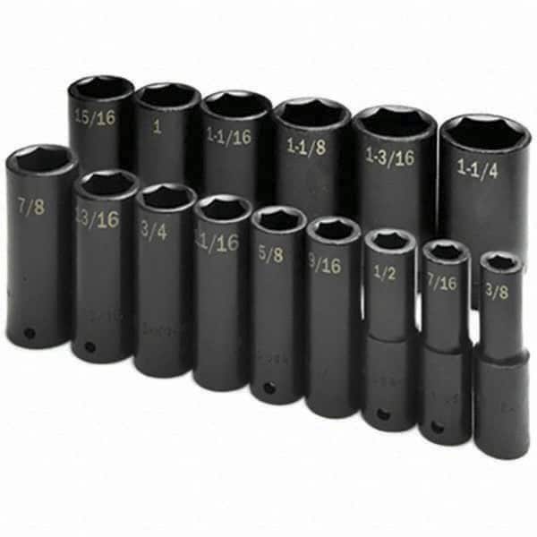 SK - 1/2" Drive Deep Impact Socket Set - 3/8 to 1-1/4", Inch Measurement Standard - Exact Tooling