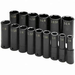 SK - 1/2" Drive Deep Impact Socket Set - 3/8 to 1-1/4", Inch Measurement Standard - Exact Tooling
