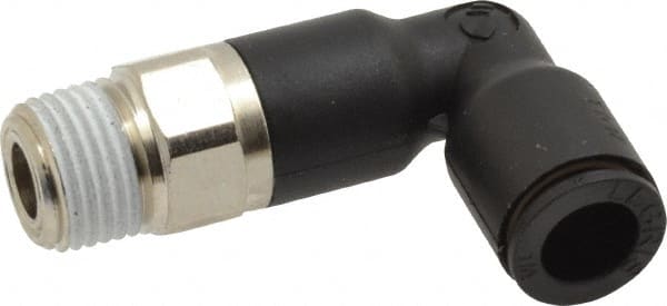 Legris - 1/4" OD, 1/8 NPT, Nylon/Nickel Plated Brass Push-to-Connect Extended Male Elbow - 290 Max psi - Exact Tooling