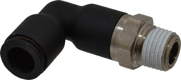 Legris - 3/8" OD, 1/4 NPT, Nylon/Nickel Plated Brass Push-to-Connect Extended Male Elbow - 290 Max psi - Exact Tooling