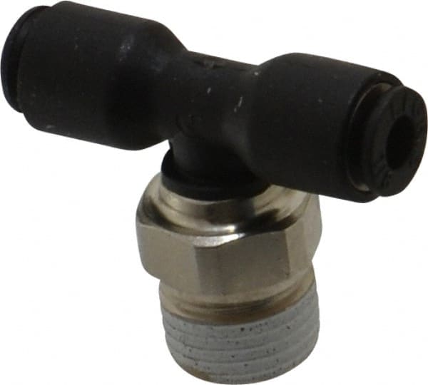 Legris - 1/8" OD, 1/8 NPT, Nylon/Nickel Plated Brass Push-to-Connect Male Branch Tee - 290 Max psi - Exact Tooling