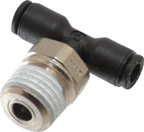 Legris - 5/32" OD, 1/4 NPT, Nylon/Nickel Plated Brass Push-to-Connect Male Branch Tee - 290 Max psi - Exact Tooling