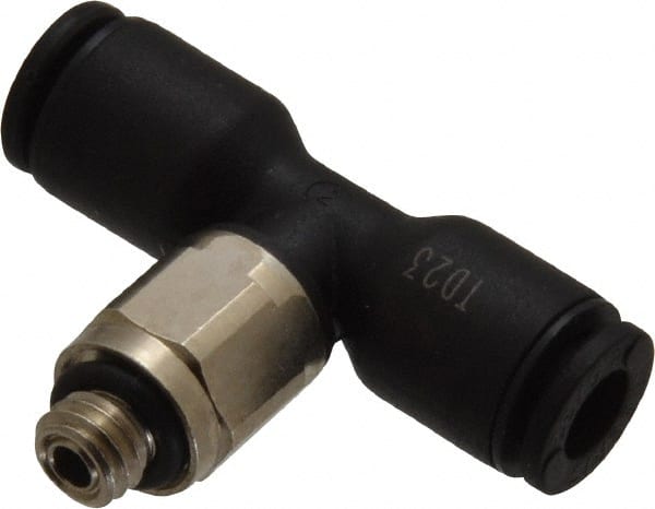 Legris - 5/32" OD, 10-32 UNF, Nylon/Nickel Plated Brass Push-to-Connect Male Branch Tee - 290 Max psi - Exact Tooling