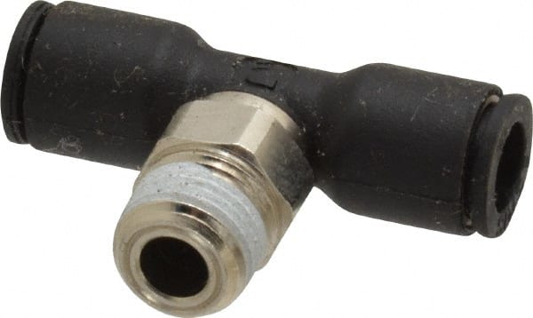 Legris - 1/4" OD, 1/8 NPT, Nylon/Nickel Plated Brass Push-to-Connect Male Branch Tee - 290 Max psi - Exact Tooling