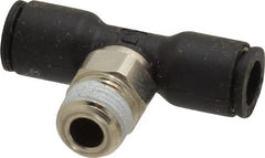 Legris - 1/4" OD, 1/8 NPT, Nylon/Nickel Plated Brass Push-to-Connect Male Branch Tee - 290 Max psi - Exact Tooling