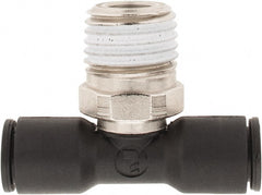 Legris - 1/4" OD, 1/4 NPT, Nylon/Nickel Plated Brass Push-to-Connect Male Branch Tee - 290 Max psi - Exact Tooling