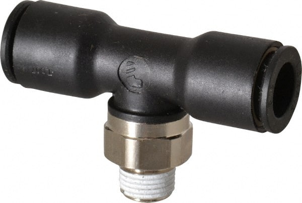 Legris - 3/8" OD, 1/8 NPT, Nylon/Nickel Plated Brass Push-to-Connect Male Branch Tee - 290 Max psi - Exact Tooling