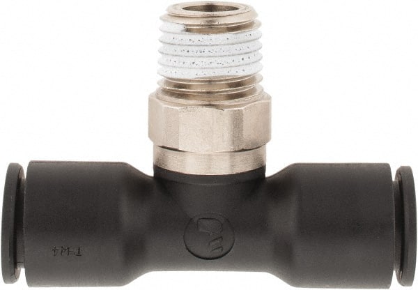 Legris - 3/8" OD, 1/4 NPT, Nylon/Nickel Plated Brass Push-to-Connect Male Branch Tee - 290 Max psi - Exact Tooling