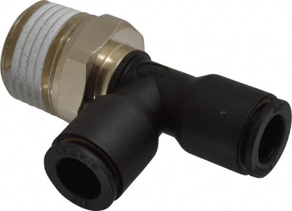 Legris - 3/8" OD, 1/2 NPT, Nylon/Nickel Plated Brass Push-to-Connect Male Run Tee - 290 Max psi - Exact Tooling