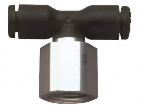 Legris - 5/32" OD, 1/4 NPT, Nylon/Nickel Plated Brass Push-to-Connect Female Branch Tee - 290 Max psi - Exact Tooling