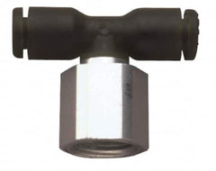 Legris - 5/32" OD, 1/4 NPT, Nylon/Nickel Plated Brass Push-to-Connect Female Branch Tee - 290 Max psi - Exact Tooling