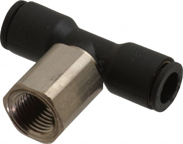 Legris - 1/4" OD, 1/8 NPT, Nylon/Nickel Plated Brass Push-to-Connect Female Branch Tee - 290 Max psi - Exact Tooling