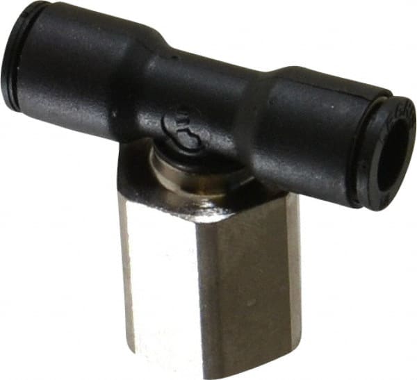 Legris - 1/4" OD, 1/4 NPT, Nylon/Nickel Plated Brass Push-to-Connect Female Branch Tee - 290 Max psi - Exact Tooling