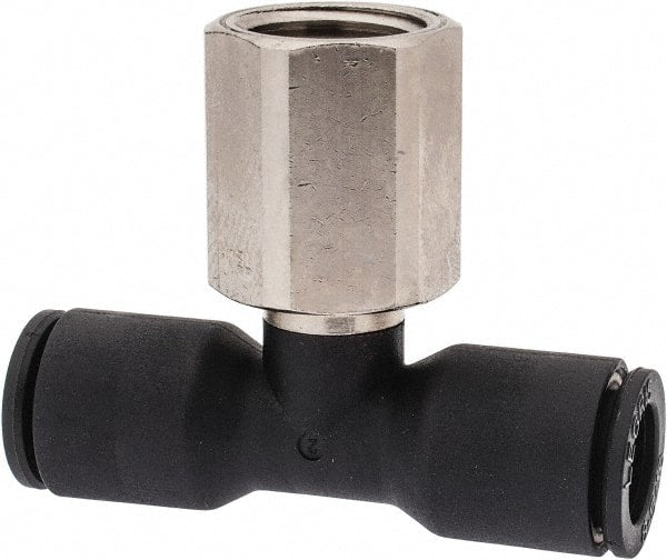 Legris - 5/16" OD, 1/4 NPT, Nylon/Nickel Plated Brass Push-to-Connect Female Branch Tee - 290 Max psi - Exact Tooling