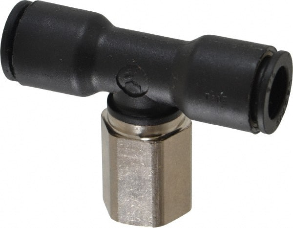 Legris - 3/8" OD, 1/4 NPT, Nylon/Nickel Plated Brass Push-to-Connect Female Branch Tee - 290 Max psi - Exact Tooling