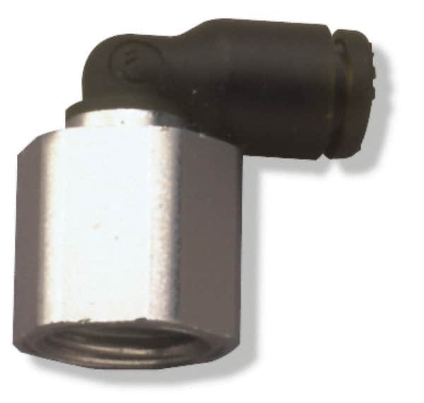 Legris - 5/32" OD, 1/4 NPT, Nylon/Nickel Plated Brass Push-to-Connect Female Elbow - 290 Max psi - Exact Tooling