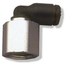Legris - 5/32" OD, 1/4 NPT, Nylon/Nickel Plated Brass Push-to-Connect Female Elbow - 290 Max psi - Exact Tooling