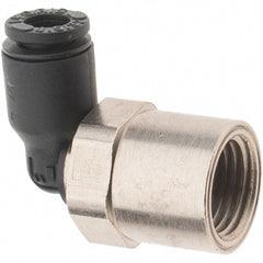Legris - 5/32" OD, 1/8 NPT, Nylon/Nickel Plated Brass Push-to-Connect Female Elbow - 290 Max psi - Exact Tooling